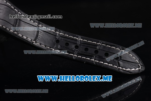 Franck Muller Vanguard Miyota OS20 Quartz Steel Case with Black Dial Black Leather Strap and White Subdials Diamonds Bezel - Click Image to Close